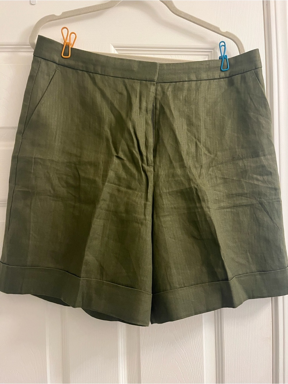 J. Crew Olive Green Tailored Linen-Bermuda Shorts